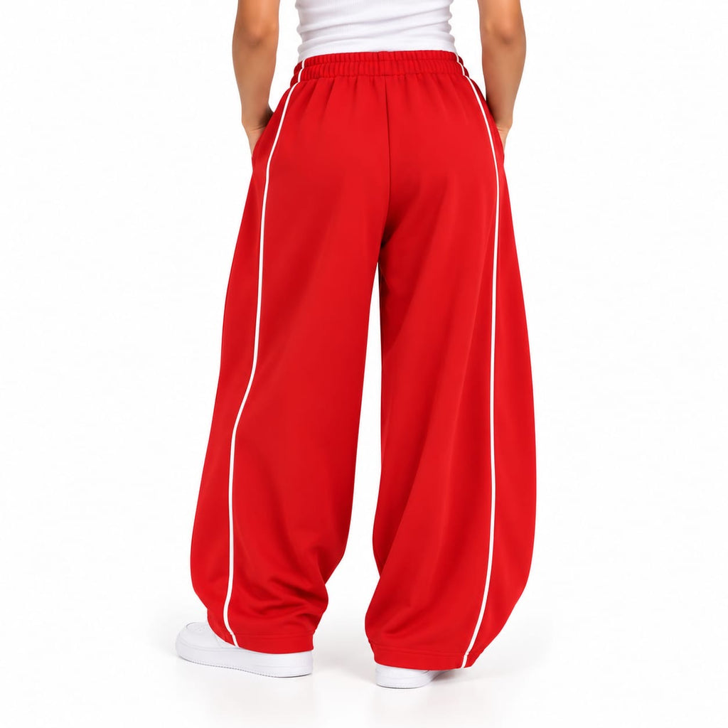 Pantalon Baggy à Passepoils Femme – Rouge