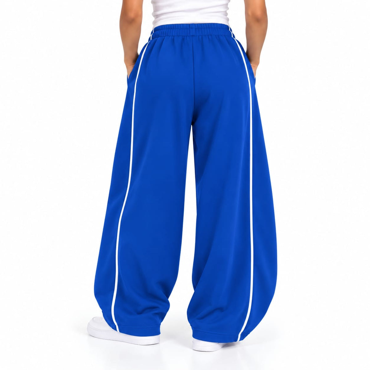 Pantalon Baggy à Passepoils Femme – Bleu