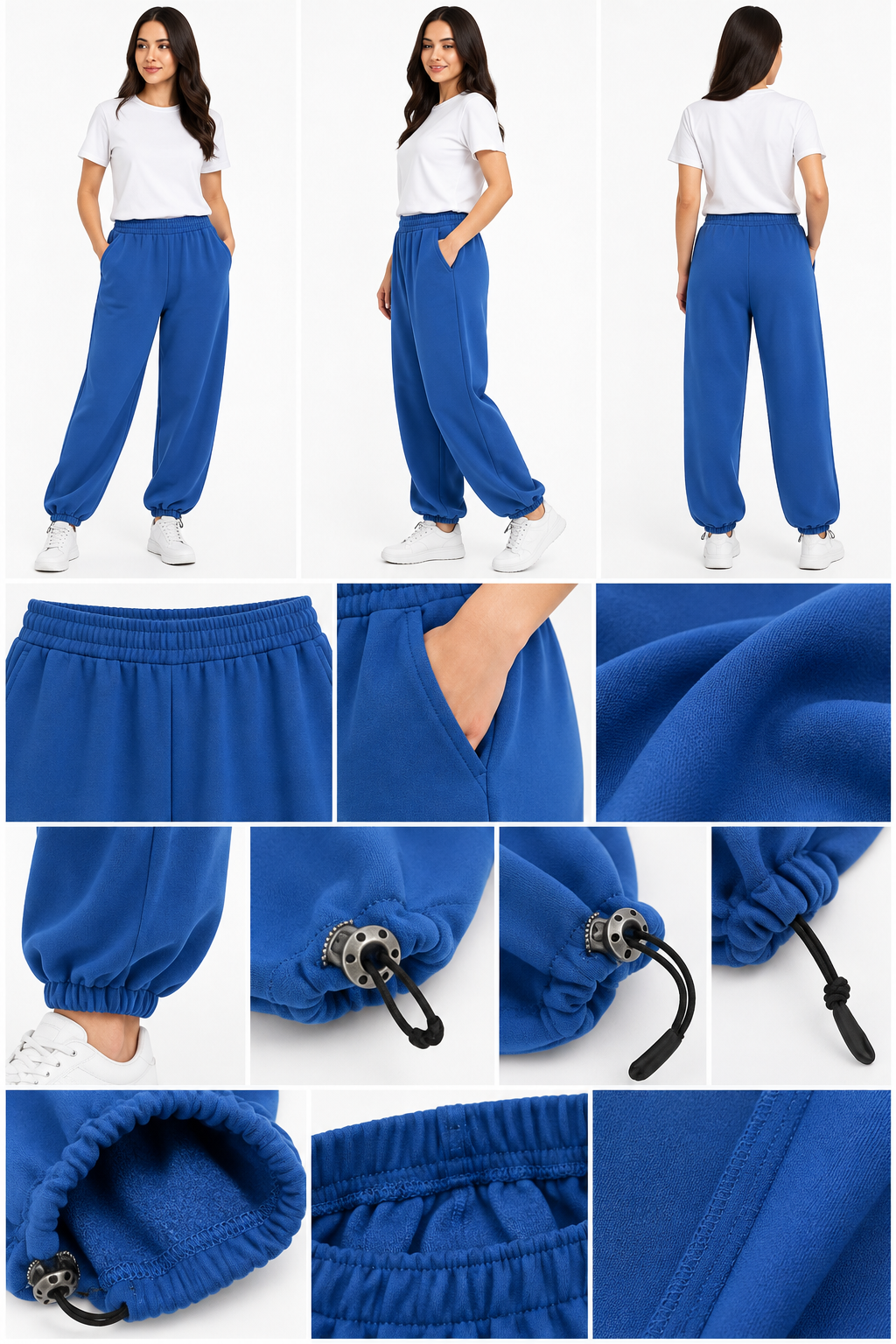 Pantalon Jogging Femme Bleu Royal – Coupe Ample & Bas Ajustables