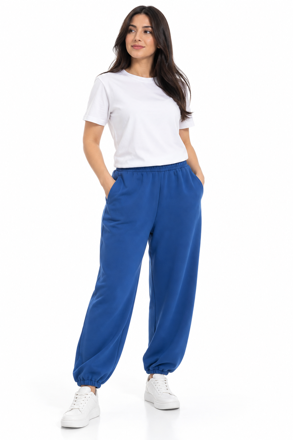 Pantalon Jogging Femme Bleu Royal – Coupe Ample & Bas Ajustables