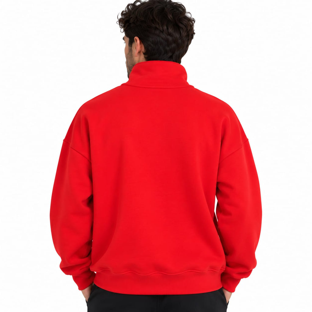 Sweat Demi-Zip Oversize Homme – Rouge