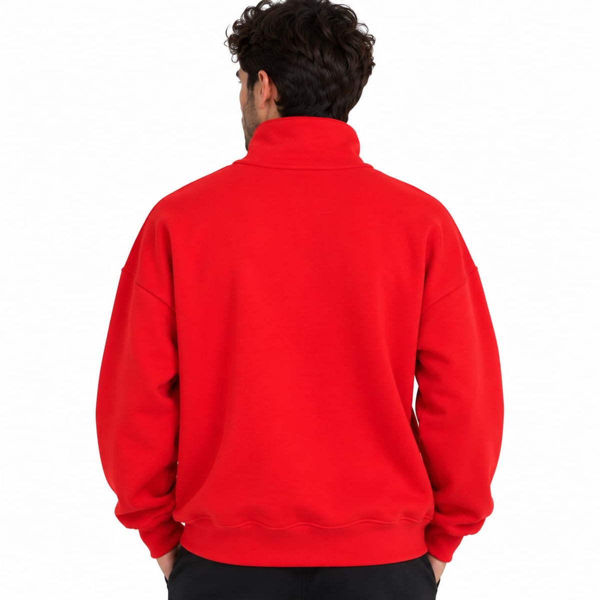 Sweat Demi-Zip Oversize Homme – Rouge