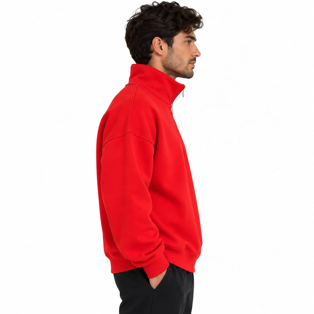 Sweat Demi-Zip Oversize Homme – Rouge