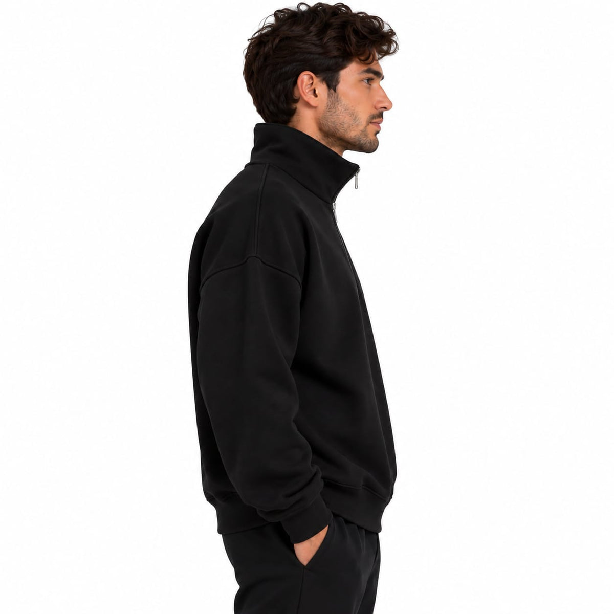 Sweat Demi-Zip Oversize Homme – Noir