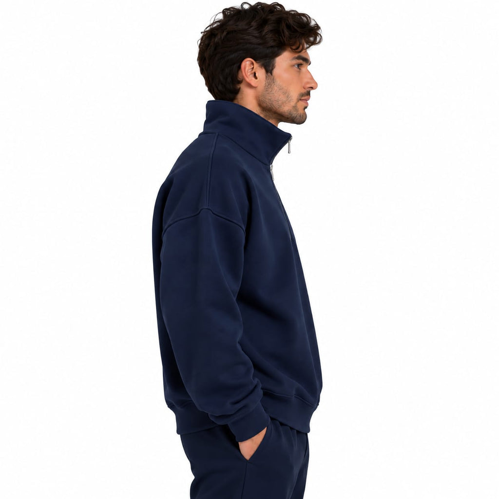Sweat Demi-Zip Oversize Homme – Bleu