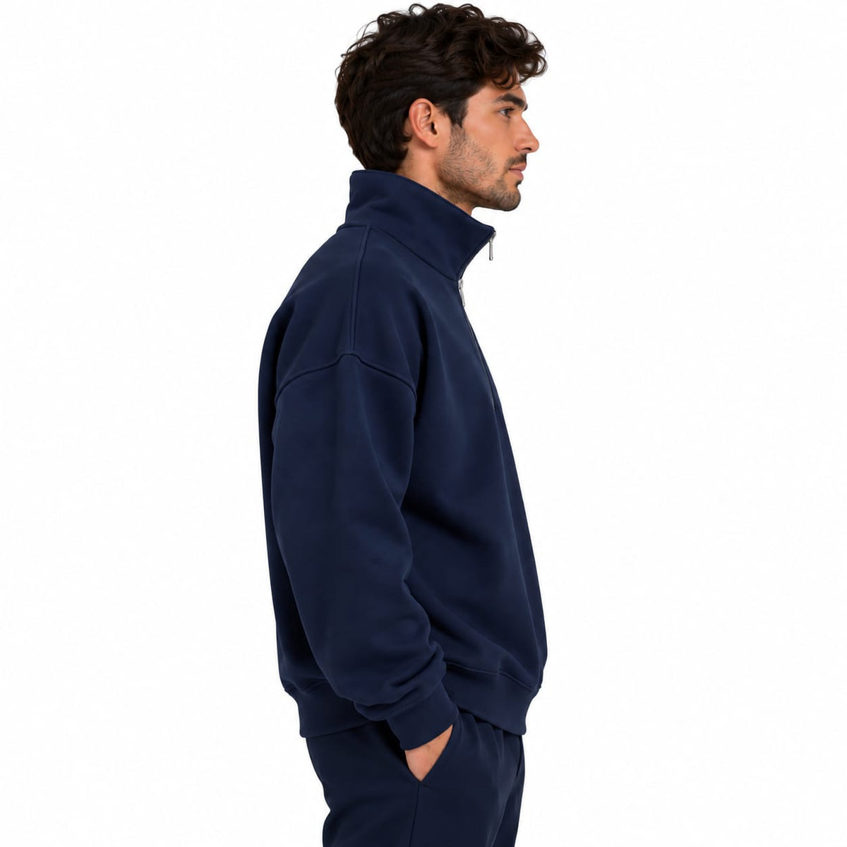 Sweat Demi-Zip Oversize Homme – Bleu