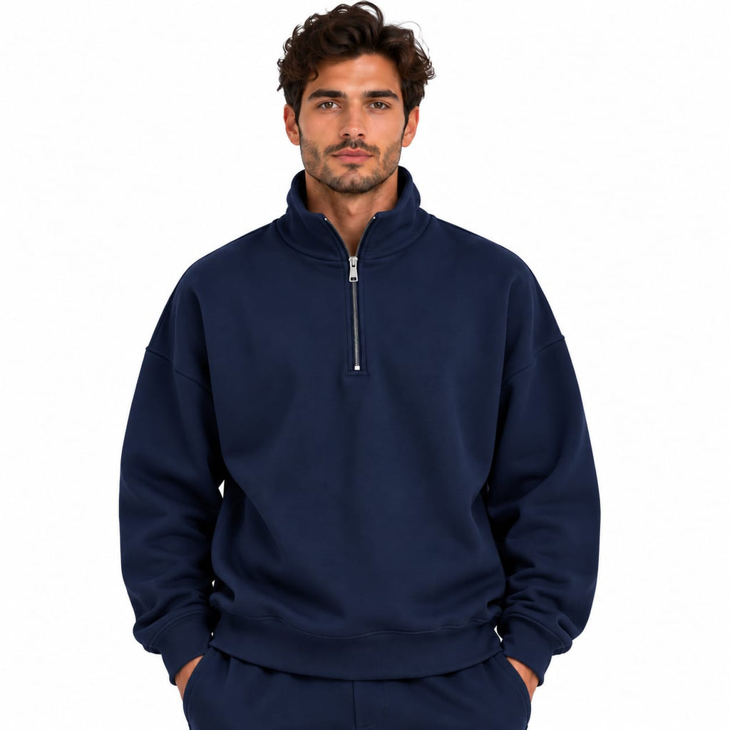 Sweat Demi-Zip Oversize Homme – Bleu