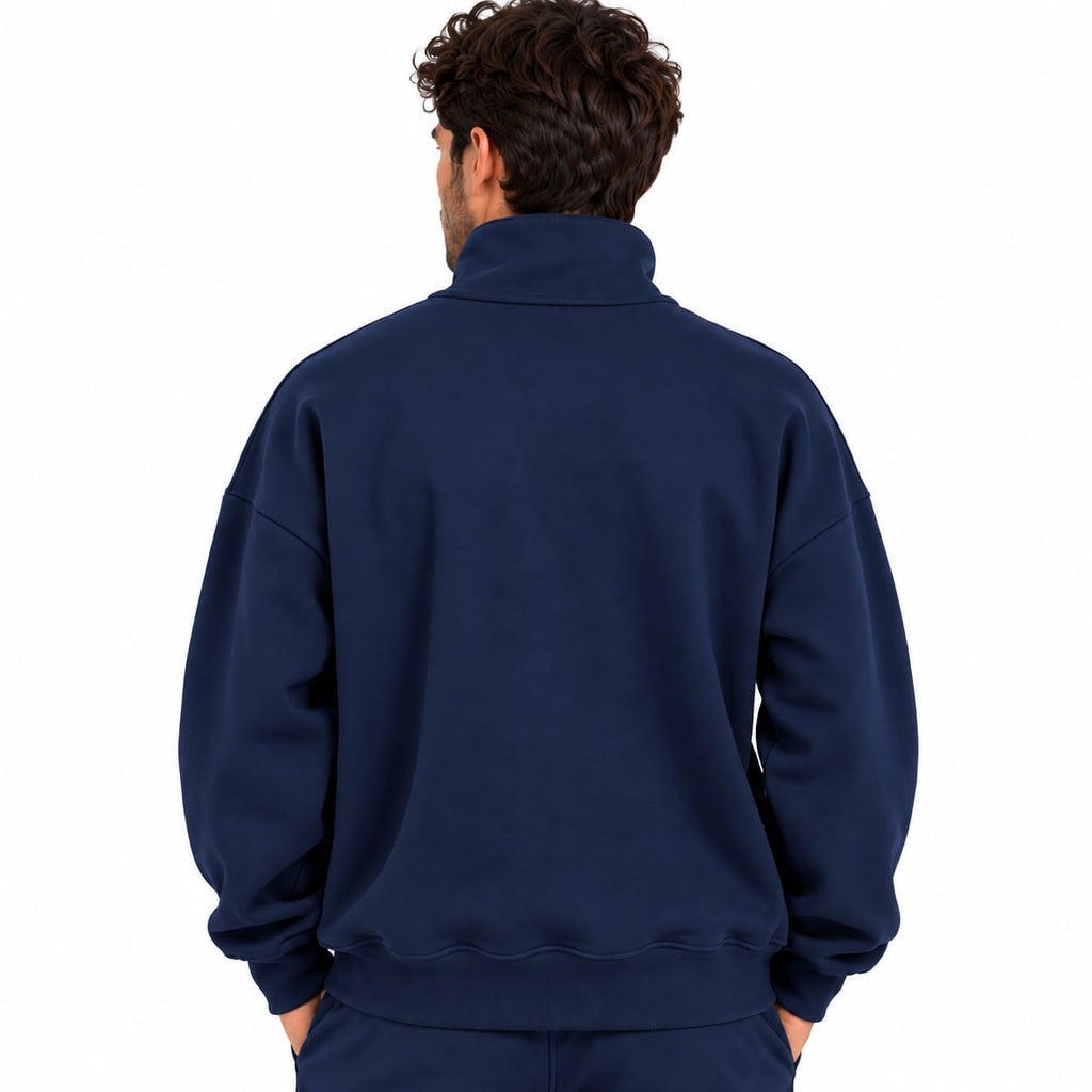 Sweat Demi-Zip Oversize Homme – Bleu