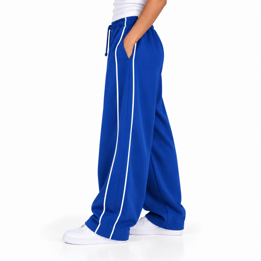 Pantalon Baggy à Passepoils Femme – Bleu