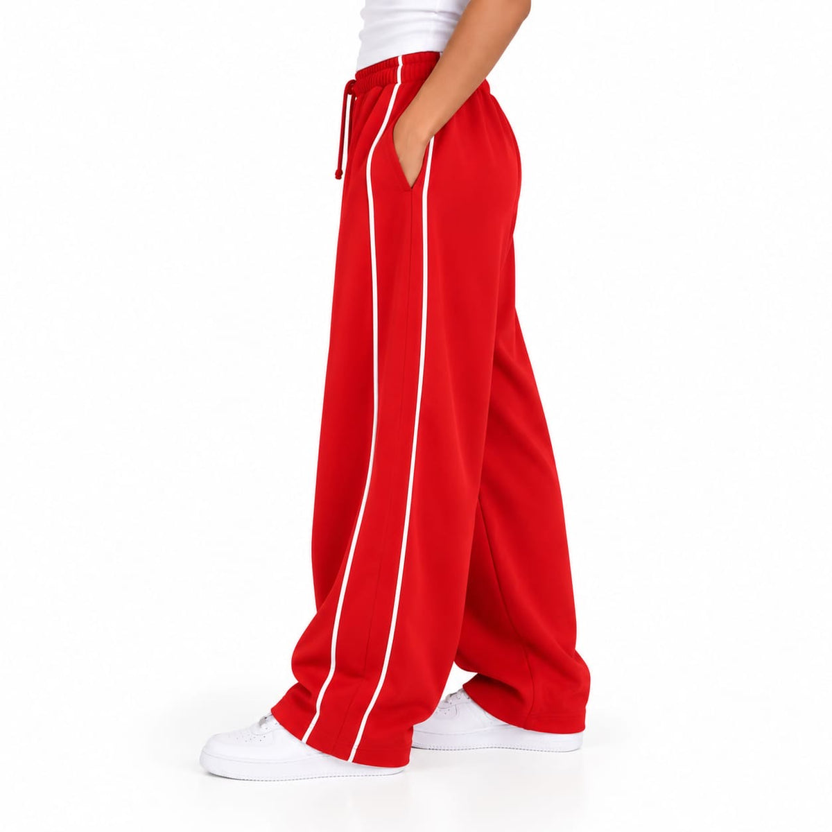 Pantalon Baggy à Passepoils Femme – Rouge